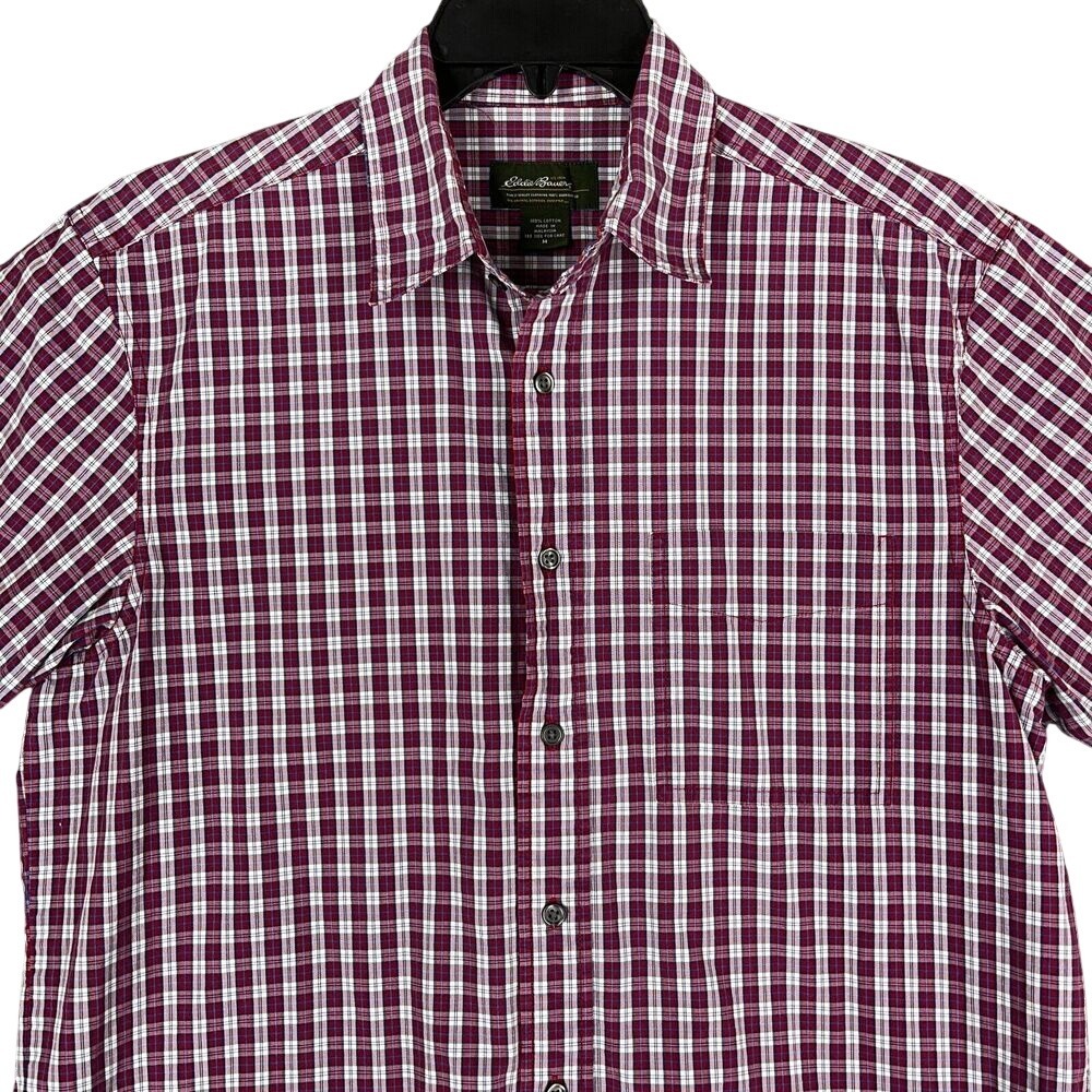 Eddie Bauer Shirt‎ Mens M Red Plaid Business Casual Regular Button-Down Outdoor